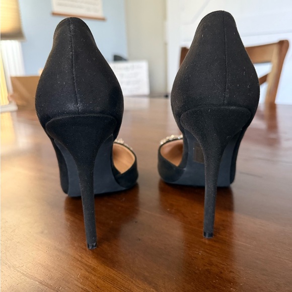 Bella Marie Black Vegan Faux Suede Stiletto Heels with Crystal Details Size 10 - Picture 7 of 8